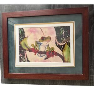 VTG Beth Erlund Signed Batik Tree Frog Print Limited Edition‎ 367/500 Year 2000